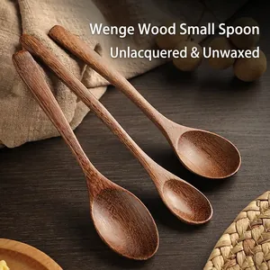 Wooden Spoon Natural Wenge Long Handle Soup Tablespoon Stirring Honey Coffee Kitchen Cooking Utensil Heat Resistant Handcrafted Eco-Friendly