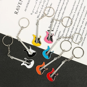 Creative Electric Guitar Violin Shape Keychain Zinc Alloy Enamel Musical Instrument Keyring For Bag Pendant Gift Novelty