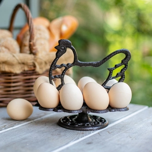 Porte-œufs vintage en fonte en forme de coq pour décoration de cuisine de style campagnard
