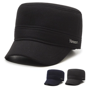 Men Winter Warm Cadet Cap Twill Cotton Fleece Lined Army Hat With Ear Flaps Adjustable Flat Cap For Outdoor Casual
