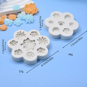 Silicone flower molds for fondant and chocolate, two-piece set in light grey with floral texture