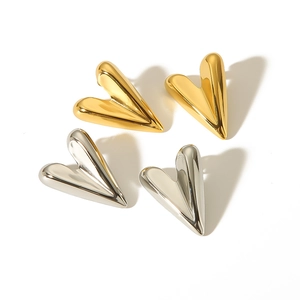 3D heart earrings in gold and silver stainless steel with polished mirror finish