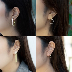 Elegantes pendientes de aro dorados y colgantes geométricos con circón para mujer chic