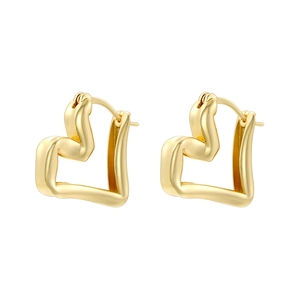 Polished gold heart shaped hoop earrings with elegant streamlined geometric design for women