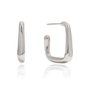 Polished silver square U-shaped hoop earrings made of high-quality stainless steel