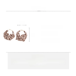 Detail showing 5cm diameter leopard print fabric hoop earrings with dimensions and weight