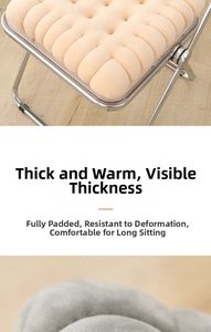 Close-up of thick biscuit shaped cushion showing soft plush fabric and full filling