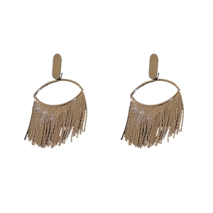 Elegant gold-tone geometric tassel drop earrings with sparkling rhinestone studs for women