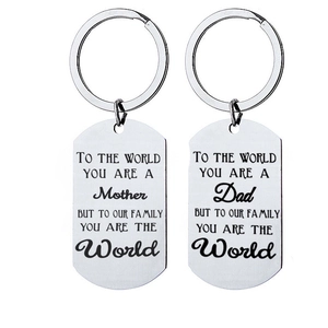 Porte-clés en acier inoxydable poli pour Maman et Papa avec gravure laser spéciale