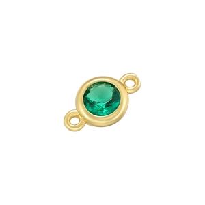 Golden round emerald gemstone connector with dual rings for DIY jewelry making and crafts