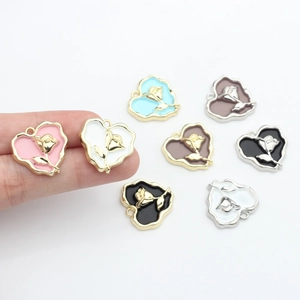 Enamel heart rose alloy pendants for DIY earring jewelry making in multiple colors