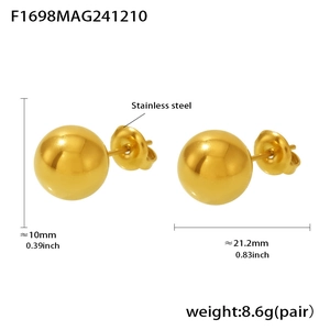 Detailed dimensions of 18K gold PVD coated hollow sphere earrings in stainless steel