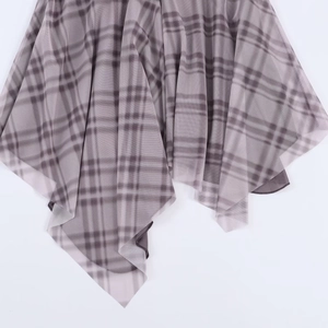 Women's chic grey plaid ruffled dress with layered mesh and irregular hemline