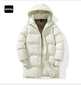 Detail of white hooded parka showing ribbed windproof cuffs and quilted texture