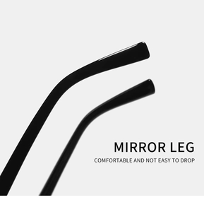 Detail of ergonomic black mirror legs designed for comfort and non-slip wear
