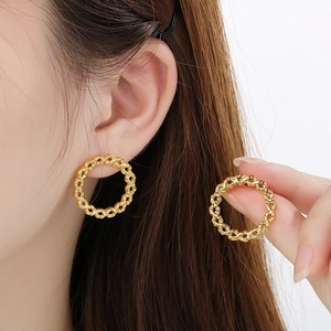 Minimalist 18K gold plated stainless steel twisted rope hoop earrings for women