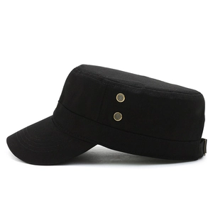 Classic black cotton canvas cadet cap with metallic eyelets and adjustable back strap