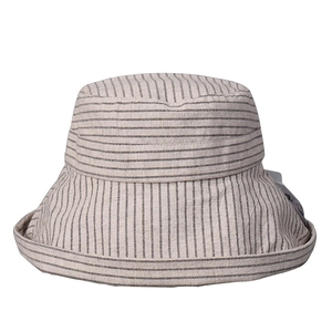 Fashionable striped cotton linen sun hat with wide brim for summer outdoor protection