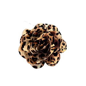 Leopard print fabric flower hair claw clip with vintage layered petal design for women