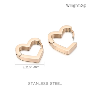 Detail showing 3g rose gold stainless steel heart hoop earrings with dimensions 20x12mm