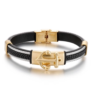 Bracciale Ancora Nautica Da Uomo Pelle Intrecciata Acciaio Inossidabile Corda Filo Gioielli Di Moda Regalo