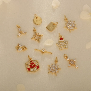 DIY Jewelry Making Charms Gold Plated Copper Micro Inlaid Zircon Enamel Star Bee Letter Tag Pendants