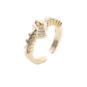 Creative Zipper Shape Open Ring Copper Micro Pave Zircon Padlock Pendant Adjustable Punk Style Jewelry For Women