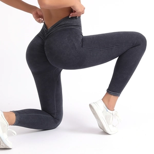 Leggings yoga senza cuciture a vita alta con effetto push-up in grigio scuro lavato