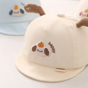 Chapeau de soleil en coton pour bébé avec oreilles de chiot et broderie happy