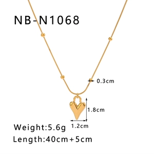 Polished 18k gold plated stainless steel snake chain necklace with a 3D heart pendant