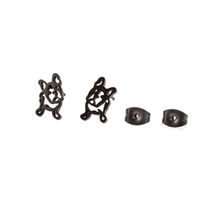 Boucles d'oreilles bouledogue français évidées au fini noir mat pour femmes