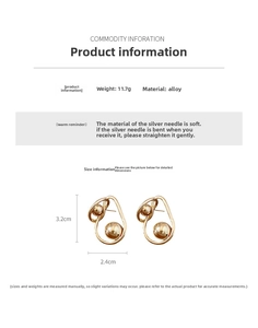 Detailed view of gold twisted metal earrings with 925 silver needles and size specs