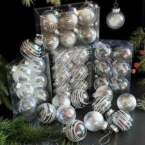 Iridescent Christmas Ball Ornaments Plastic Tree Hanging Baubles White Glitter Starburst Spiral Holiday Decor