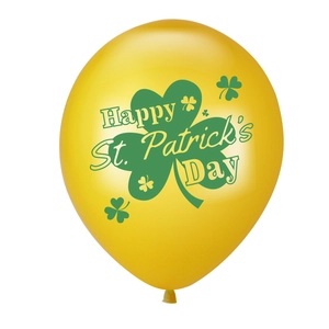 Detail of yellow St. Patrick's Day balloon with green clover and lucky text