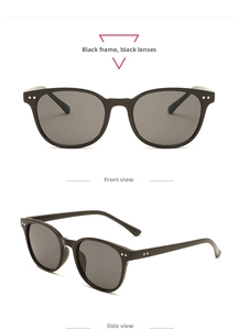 Vorder- und Seitenansicht klassischer schwarzer Sonnenbrille mit doppelten Silbernieten