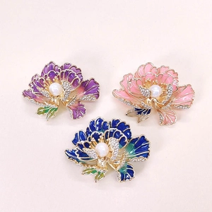 Peony Flower Brooch Vintage Chinese Style Alloy Enamel Pin With Imitation Artificial Pearl Rhinestone Elegant Jewelry For Women