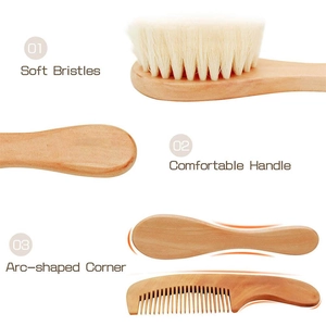 Two-piece wooden baby hairbrush set with soft bristles and ergonomic arc-shaped handles