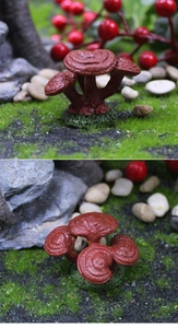 Détail d'un champignon lingzhi en résine avec base de mousse pour décoration de terrarium