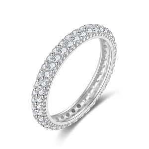 S925 sterling silver ring with triple row of sparkling cubic zirconia in white gold finish