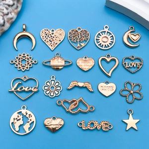 20pcs Rose gold hollow heart and star pendants for DIY jewelry making accessories