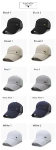 Detail showing five colors of breathable mesh baseball caps with metal logo accents