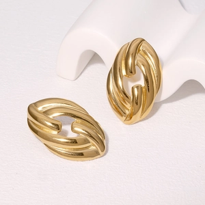 Minimalist 18k gold plated stainless steel twisted oval hoop earrings for women