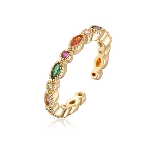Rainbow cubic zirconia geometric gold open ring for women with colorful zircon stones