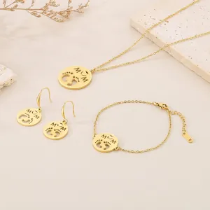 Stainless Steel MOM Letter Pendant Necklace Earrings Bracelet Jewelry Set For Mother Day Gift Hollow Baby Footprints Design Women Accessories
