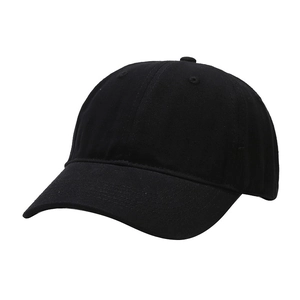 Classic black cotton baseball cap with curved brim and six-panel breathable design