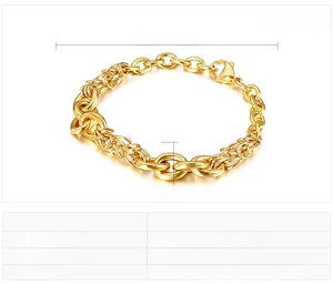 Detailed size chart of stainless steel dragon scale chain bracelet in gold and silver