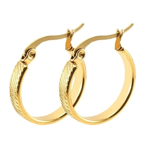 Boucles d'oreilles créoles en acier inoxydable plaqué or 18 carats avec fini texturé