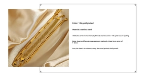 Gros plan sur l'ensemble de bracelets Cuban et trombone en acier inoxydable plaqué or 18K