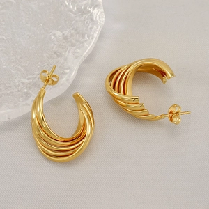 Chic 18K gold plated multi-layer C-shaped stud earrings in a minimalist design