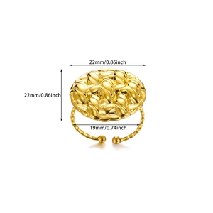 Detail view of 18K gold plated ring featuring dimensions of the 22mm woven top texture